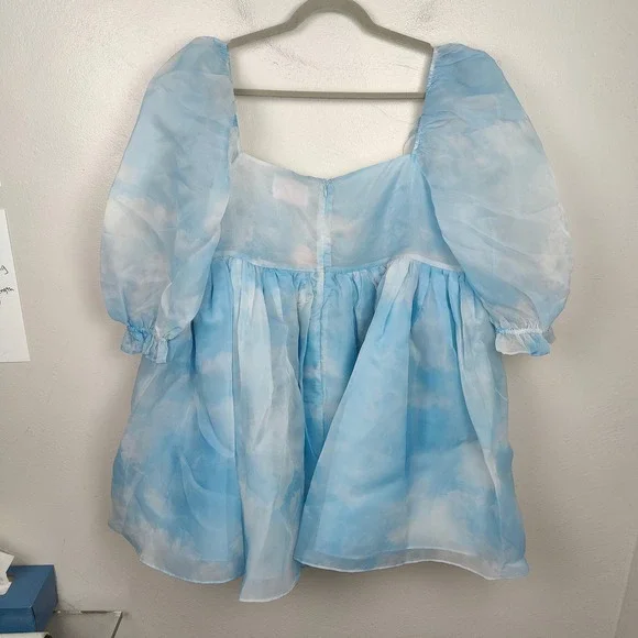 Selkie The Puff Dress Womens Plus Size 2X Clouds Blue White Organza Mini Girly - Picture 5 of 11